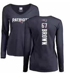 NFL Women's Nike New England Patriots #67 Trent Brown Navy Blue Backer Slim Fit Long Sleeve T-Shirt
