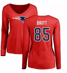 NFL Women's Nike New England Patriots #85 Kenny Britt Red Name & Number Logo Slim Fit Long Sleeve T-Shirt