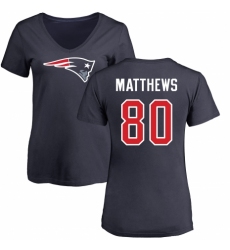 NFL Women's Nike New England Patriots #80 Jordan Matthews Navy Blue Name & Number Logo Slim Fit T-Shirt