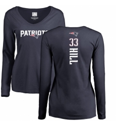 NFL Women's Nike New England Patriots #33 Jeremy Hill Navy Blue Backer Slim Fit Long Sleeve T-Shirt