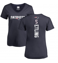 NFL Women's Nike New England Patriots #5 Danny Etling Navy Blue Backer T-Shirt
