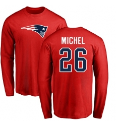 NFL Nike New England Patriots #26 Sony Michel Red Name & Number Logo Long Sleeve T-Shirt