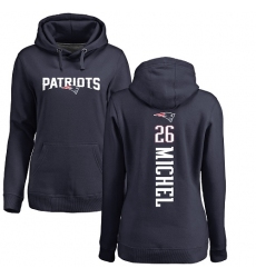 NFL Women's Nike New England Patriots #26 Sony Michel Navy Blue Backer Pullover Hoodie