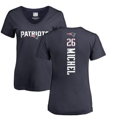 NFL Women's Nike New England Patriots #26 Sony Michel Navy Blue Backer T-Shirt