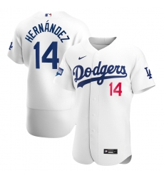 Men's Los Angeles Dodgers #14 Enrique Hernández Nike White 2020 World Series Champions Home Authentic Player Jersey