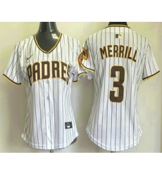 Women's San Diego Padres #3 Jackson Merrill White Pinstripe Limited Stitched Jersey