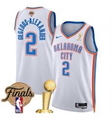 Men's Oklahoma City Thunder #2 Shai Gilgeous-Alexander White 2025 Finals And Finals Champions Association Edition Stitched Basketball Jersey