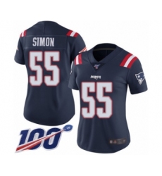 Women's New England Patriots #55 John Simon Limited Navy Blue Rush Vapor Untouchable 100th Season Football Jersey