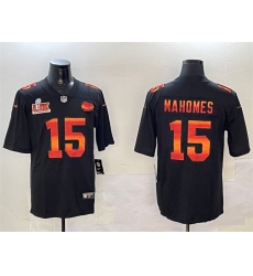 Men's Kansas City Chiefs #15 Patrick Mahomes Black 2025 Super Bowl LIX Fashion Vapor Limited Stitched Football Jersey
