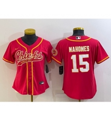 Women's Kansas City Chiefs #15 Patrick Mahomes Red With Patch Cool Base Stitched Baseball Jersey