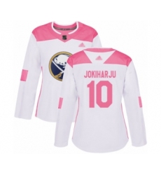 Women's Buffalo Sabres #10 Henri Jokiharju Authentic White Pink Fashion Hockey Jersey
