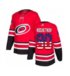 Men's Carolina Hurricanes #90 Pyotr Kochetkov Authentic Red USA Flag Fashion Hockey Jersey