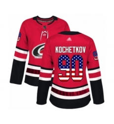 Women's Carolina Hurricanes #90 Pyotr Kochetkov Authentic Red USA Flag Fashion Hockey Jersey