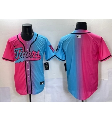 Men's Detroit Tigers Blank Pink Blue Limited Stitched Baseball Jersey