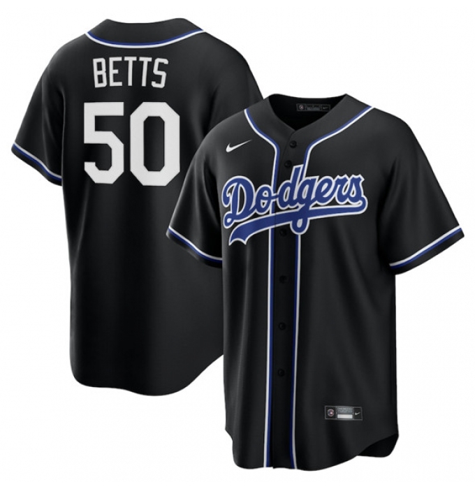 Men's Los Angeles Dodgers #50 Mookie Betts Black Lights Out Limited Stitched Baseball Jersey