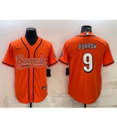Men's Cincinnati Bengals #9 Joe Burrow Orange With Patch Cool Base Stitched Baseball Jersey Men's Cincinnati Bengals #9 Joe Burrow Orange With Patch Cool Base Stitched Baseball Jersey