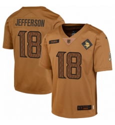 Youth Minnesota Vikings #18 Justin Jefferson Nike Brown 2023 Salute To Service Limited Jersey