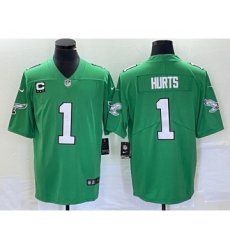 Youth Philadelphia Eagles #1 Jalen Hurts Green Vapor Limited C Stitched Football Jersey