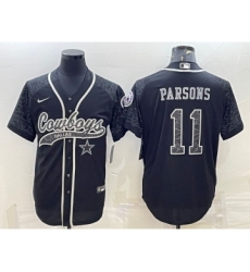 Men's Dallas Cowboys #11 Micah Parsons Black Reflective With Patch Cool Base Stitched Baseball Jersey