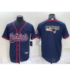 Men's New England Patriots #10 Mac Jones Navy Blue Team Big Logo With Patch Cool Base Stitched Baseball Jersey