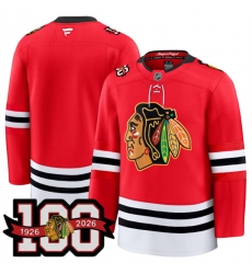 Men's Chicago Blackhawks Blank Red 2025 Home 100th Anniversary Stitched Hockey Jersey