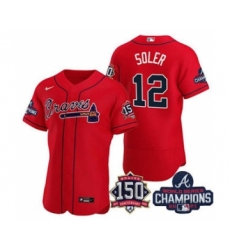 Men's Atlanta Braves #12 Jorge Soler 2021 Red World Series Champions With 150th Anniversary Flex Base Stitched Jersey