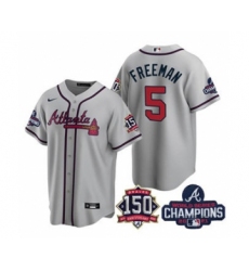 Men's Atlanta Braves #5 Freddie Freeman 2021 Gray World Series Champions With 150th Anniversary Patch Cool Base Stitched Jersey