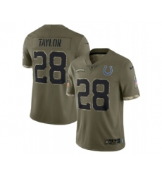 Men's Indianapolis Colts #28 Jonathan Taylor 2022 Olive Salute To Service Limited Stitched Jersey