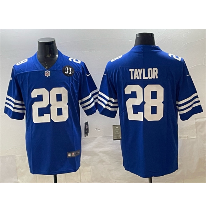Men's Indianapolis Colts #28 Jonathan Taylor Blue Jim Irsay Vapor Limited Football Stitched Jersey