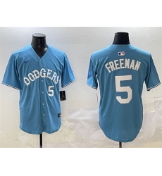 Men's Los Angeles Dodgers #5 Freddie Freeman Light Blue Limited Stitched Baseball Jersey
