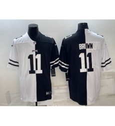 Men's Philadelphia Eagles #11 A.J. Brown Black & White Split Limited Stitched Jersey
