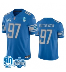 Men's Detroit Lions #97 Aidan Hutchinson Blue 2023 90th Anniversary North Division Champions Limited Stitched Jersey