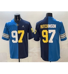 Men's Detroit Lions X Wolverines #97 Aidan Hutchinson Blue Navy Split Vapor Limited Stitched Jersey