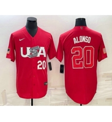 Mens USA Baseball #20 Pete Alonso Number 2023 Red World Classic Stitched Jersey