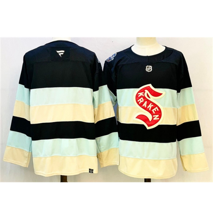Men's Seattle Kraken Blank Deep Sea Blue Winter Classic With A Stitched Hockey Jersey