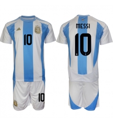 Men's Argentina #10 Messi White Blue 2024-25 Home Soccer Jersey Suit