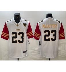 Men's San Francisco 49ers #23 Christian McCaffrey White 75th Golden Edition Stitched Nike Limited Jersey Men's San Francisco 49ers #23 Christian McCaffrey White 75th Golden Edition Stitched Nike Limited Jersey