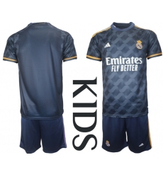 kids Real Madrid Blank 2023-24 Navy Away Soccer Jersey