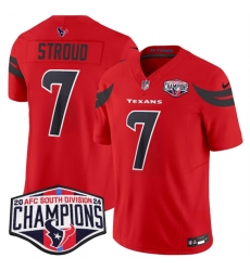 Men's Houston Texans #7 C.J. Stroud Red F.U.S.E. 2024 AFC South Division Champions Vapor Limited Stitched Football Jersey Men's Houston Texans #7 C.J. Stroud Red F.U.S.E. 2024 AFC South Division Champions Vapor Limited Stitched Football Jersey
