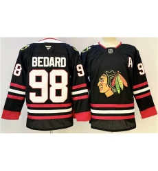 Men's Chicago Blackhawks #98 Connor Bedard Black With A Stitched Hockey Jersey