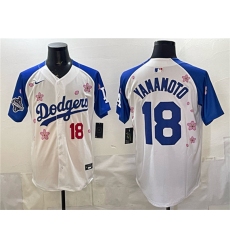 Men's Los Angeles Dodgers #18 Yoshinobu Yamamoto White Royal 2025 World Series Champions Tokyo Series Limited Stitched Baseball Jersey