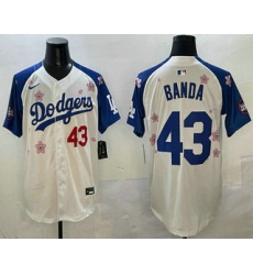 Men's Los Angeles Dodgers #43 Anthony Banda White Royal 2025 Tokyo Series Limited Stitched Jersey