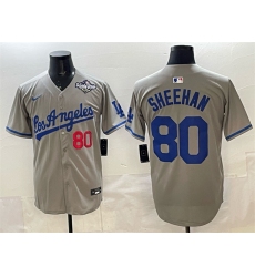 Men's Los Angeles Dodgers #80 Emmet Sheehan Grey 2025 World Series Limited Stitched Baseball Jersey