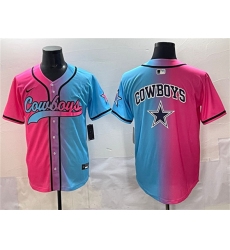 Men's Dallas Cowboys Team Big Logo Pink Blue Limited Stitched Baseball Jersey
