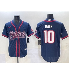 Men's New England Patriots #10 Drake Maye Navy With Cool Base Stitched Baseball Jersey