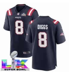 Men's New England Patriots #8 Stefon Diggs Blue 2025 2026 Super Bowl LX F U S E Stitched Jersey