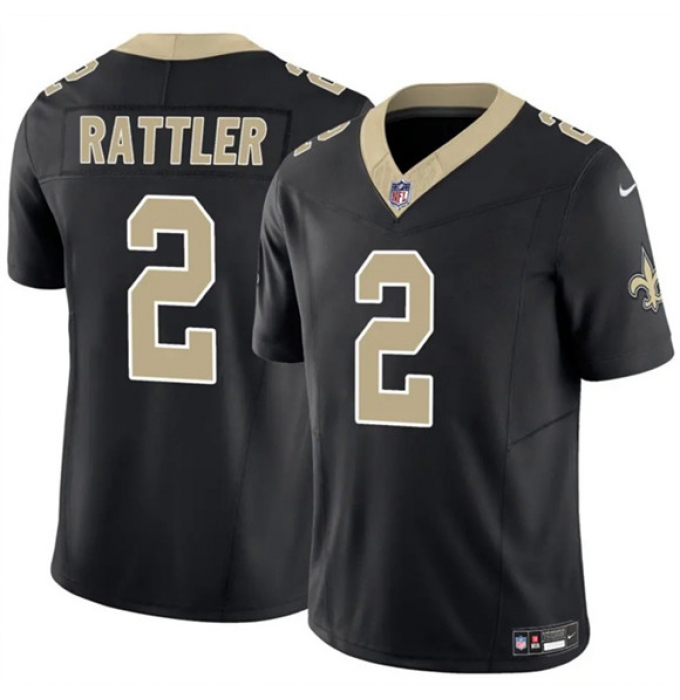 Men's New Orleans Saints #2 Spencer Rattler Black 2025 F.U.S.E Vapor Limited Football Stitched Jersey
