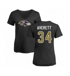 Football Women's Baltimore Ravens #34 Anthony Averett Black Name & Number Logo T-Shirt