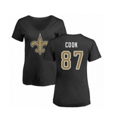 Football Women's New Orleans Saints #87 Jared Cook Black Name & Number Logo Slim Fit T-Shirt