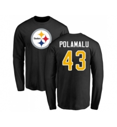 Football Pittsburgh Steelers #43 Troy Polamalu Black Name & Number Logo Long Sleeve T-Shirt